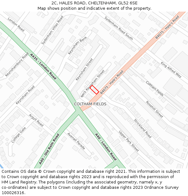 2C, HALES ROAD, CHELTENHAM, GL52 6SE: Location map and indicative extent of plot
