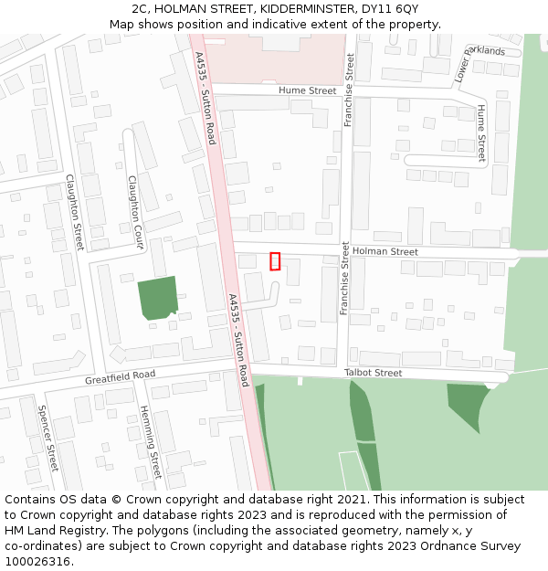 2C, HOLMAN STREET, KIDDERMINSTER, DY11 6QY: Location map and indicative extent of plot
