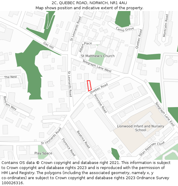 2C, QUEBEC ROAD, NORWICH, NR1 4AU: Location map and indicative extent of plot