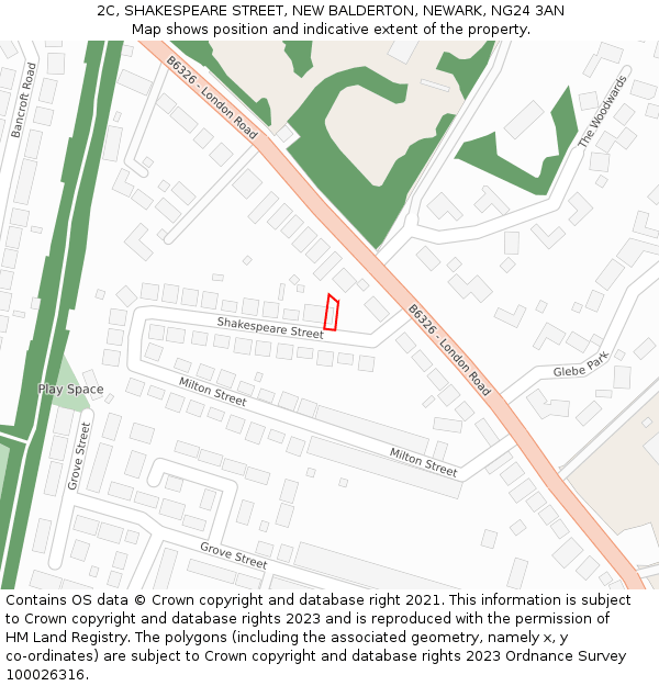 2C, SHAKESPEARE STREET, NEW BALDERTON, NEWARK, NG24 3AN: Location map and indicative extent of plot