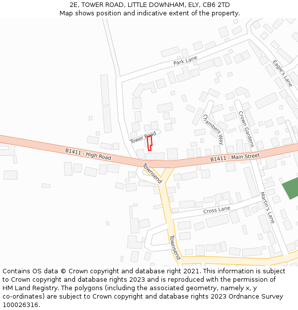 2E, TOWER ROAD, LITTLE DOWNHAM, ELY, CB6 2TD: Location map and indicative extent of plot