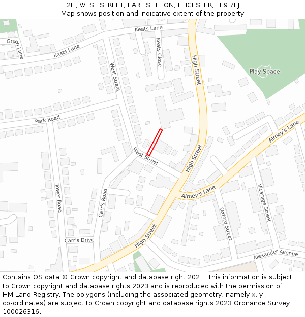 2H, WEST STREET, EARL SHILTON, LEICESTER, LE9 7EJ: Location map and indicative extent of plot
