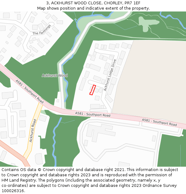 3, ACKHURST WOOD CLOSE, CHORLEY, PR7 1EF: Location map and indicative extent of plot