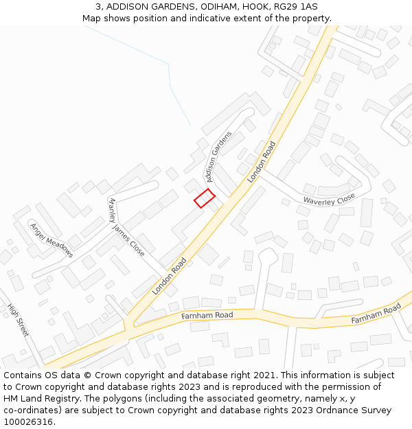3, ADDISON GARDENS, ODIHAM, HOOK, RG29 1AS: Location map and indicative extent of plot