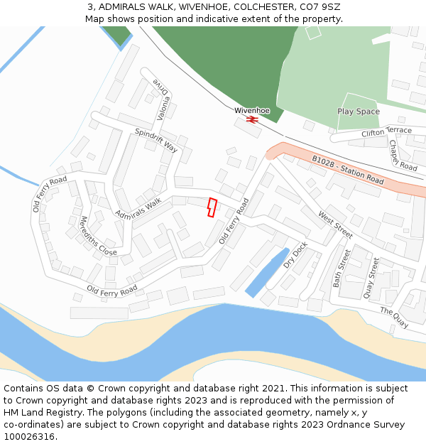3, ADMIRALS WALK, WIVENHOE, COLCHESTER, CO7 9SZ: Location map and indicative extent of plot