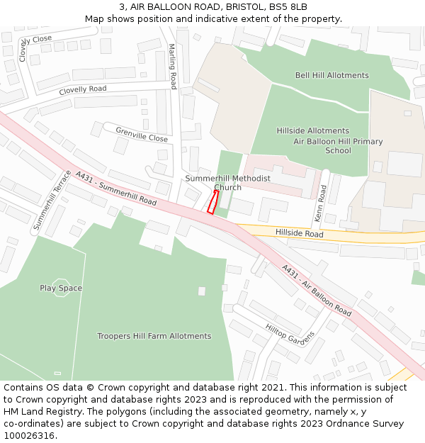 3, AIR BALLOON ROAD, BRISTOL, BS5 8LB: Location map and indicative extent of plot