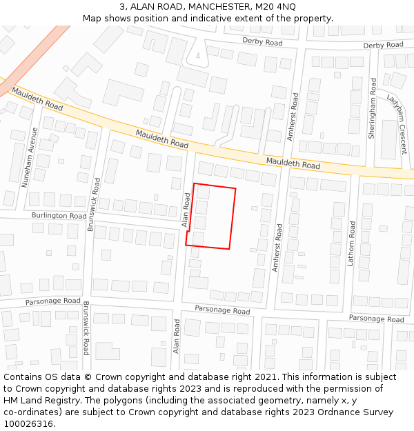 3, ALAN ROAD, MANCHESTER, M20 4NQ: Location map and indicative extent of plot