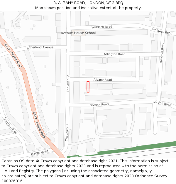 3, ALBANY ROAD, LONDON, W13 8PQ: Location map and indicative extent of plot