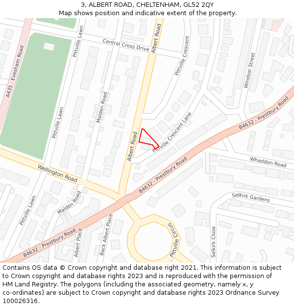 3, ALBERT ROAD, CHELTENHAM, GL52 2QY: Location map and indicative extent of plot
