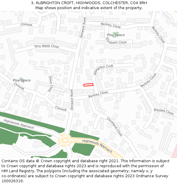 3, ALBRIGHTON CROFT, HIGHWOODS, COLCHESTER, CO4 9RH: Location map and indicative extent of plot