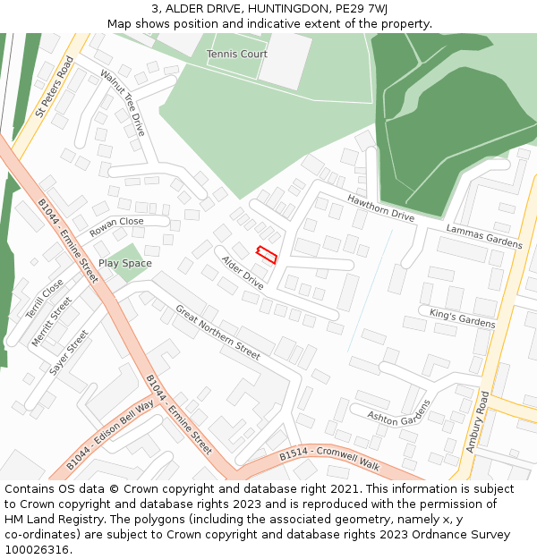 3, ALDER DRIVE, HUNTINGDON, PE29 7WJ: Location map and indicative extent of plot