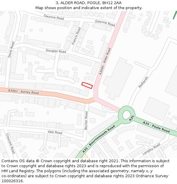 3, ALDER ROAD, POOLE, BH12 2AA: Location map and indicative extent of plot