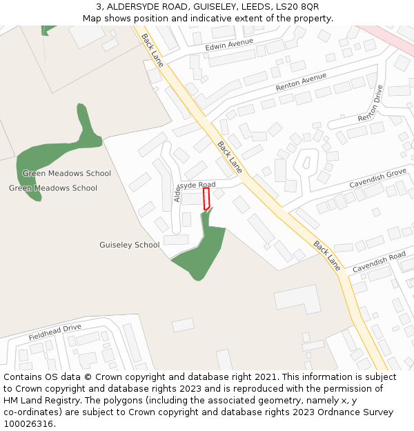 3, ALDERSYDE ROAD, GUISELEY, LEEDS, LS20 8QR: Location map and indicative extent of plot