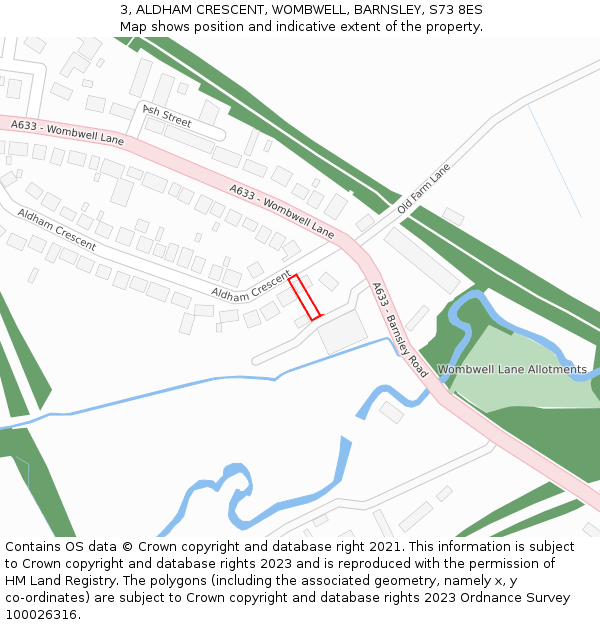 3, ALDHAM CRESCENT, WOMBWELL, BARNSLEY, S73 8ES: Location map and indicative extent of plot
