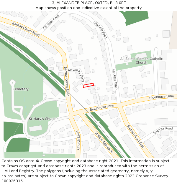 3, ALEXANDER PLACE, OXTED, RH8 0PE: Location map and indicative extent of plot