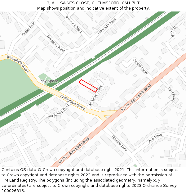 3, ALL SAINTS CLOSE, CHELMSFORD, CM1 7HT: Location map and indicative extent of plot