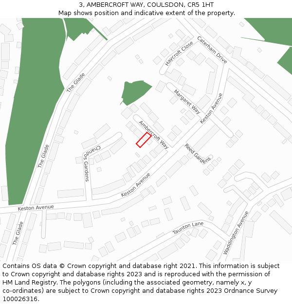 3, AMBERCROFT WAY, COULSDON, CR5 1HT: Location map and indicative extent of plot