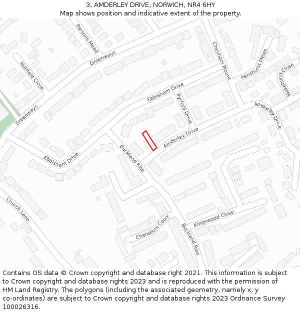 3, AMDERLEY DRIVE, NORWICH, NR4 6HY: Location map and indicative extent of plot