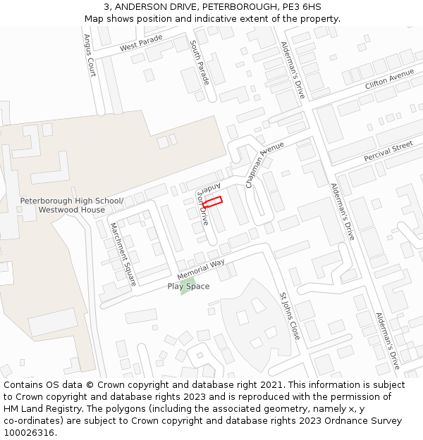 3, ANDERSON DRIVE, PETERBOROUGH, PE3 6HS: Location map and indicative extent of plot