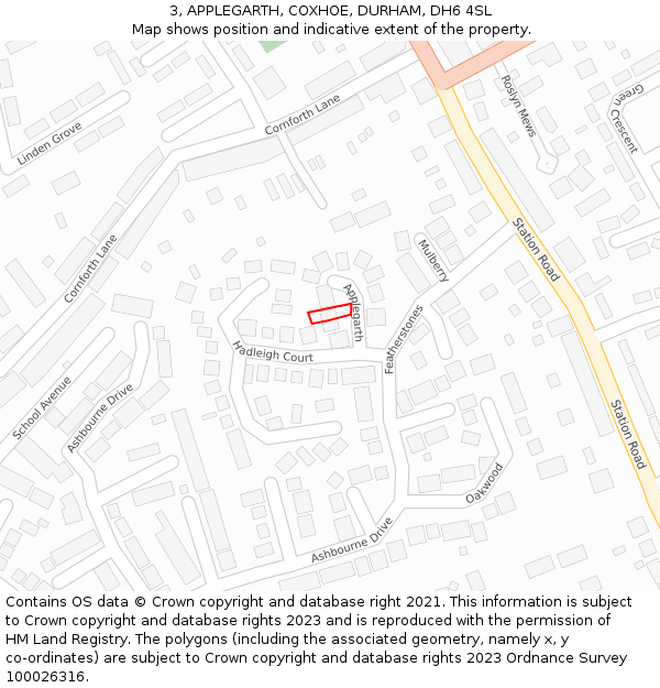 3, APPLEGARTH, COXHOE, DURHAM, DH6 4SL: Location map and indicative extent of plot