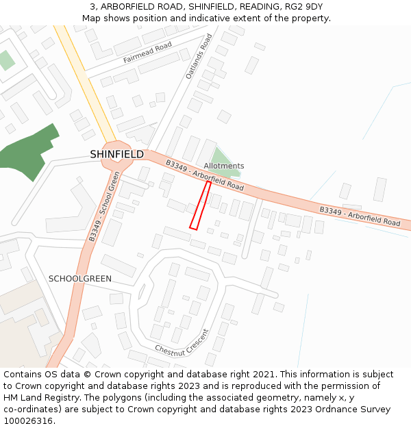 3, ARBORFIELD ROAD, SHINFIELD, READING, RG2 9DY: Location map and indicative extent of plot