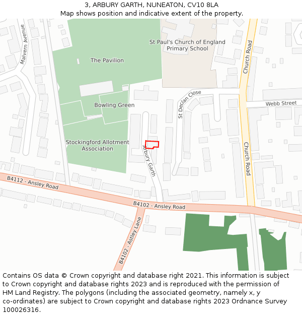 3, ARBURY GARTH, NUNEATON, CV10 8LA: Location map and indicative extent of plot
