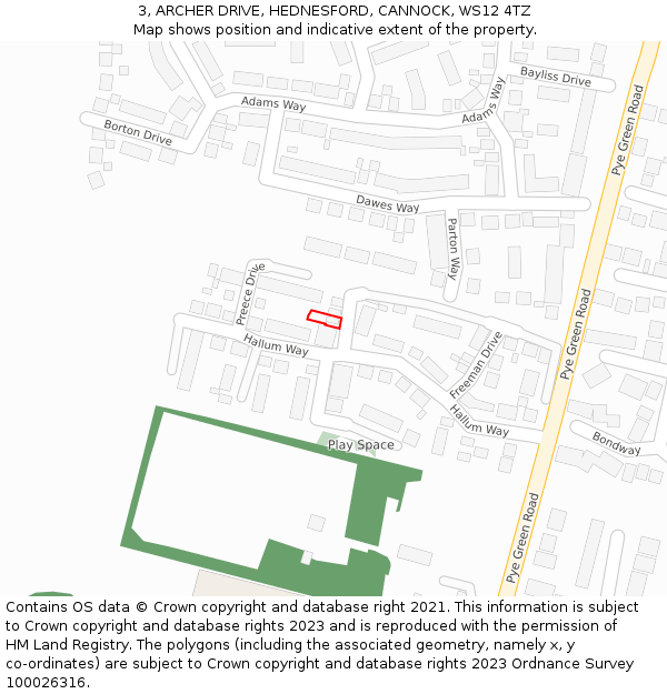 3, ARCHER DRIVE, HEDNESFORD, CANNOCK, WS12 4TZ: Location map and indicative extent of plot