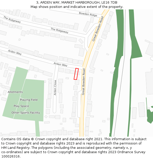 3, ARDEN WAY, MARKET HARBOROUGH, LE16 7DB: Location map and indicative extent of plot