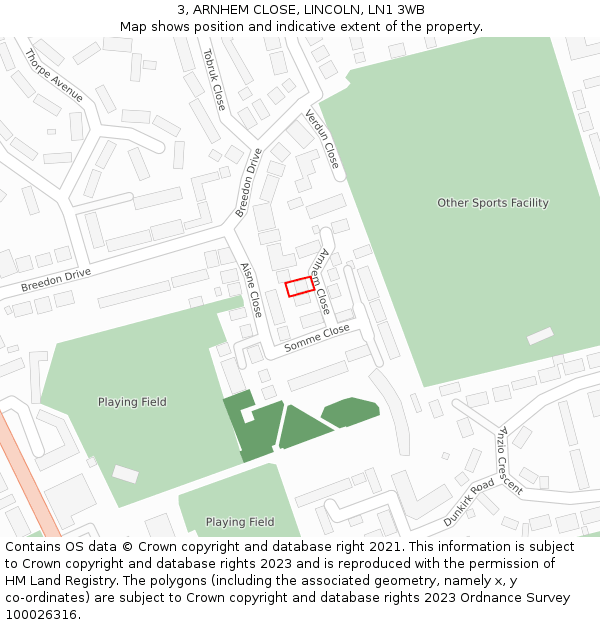 3, ARNHEM CLOSE, LINCOLN, LN1 3WB: Location map and indicative extent of plot