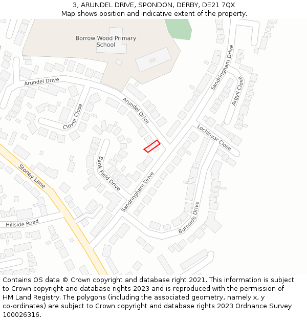3, ARUNDEL DRIVE, SPONDON, DERBY, DE21 7QX: Location map and indicative extent of plot