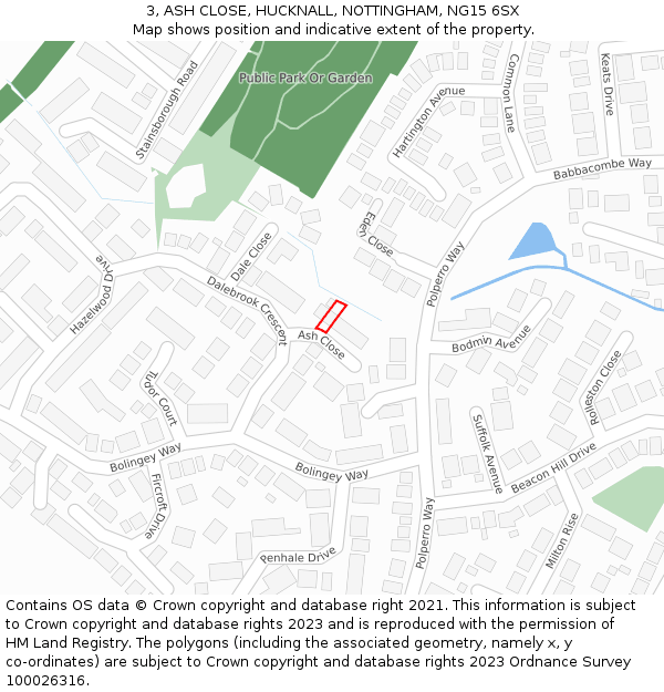 3, ASH CLOSE, HUCKNALL, NOTTINGHAM, NG15 6SX: Location map and indicative extent of plot