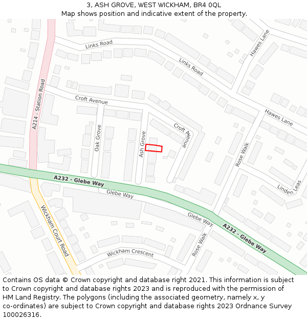 3, ASH GROVE, WEST WICKHAM, BR4 0QL: Location map and indicative extent of plot