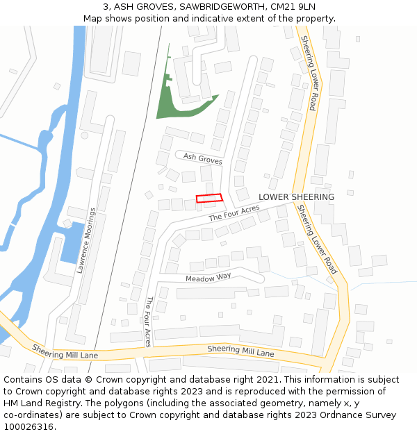 3, ASH GROVES, SAWBRIDGEWORTH, CM21 9LN: Location map and indicative extent of plot