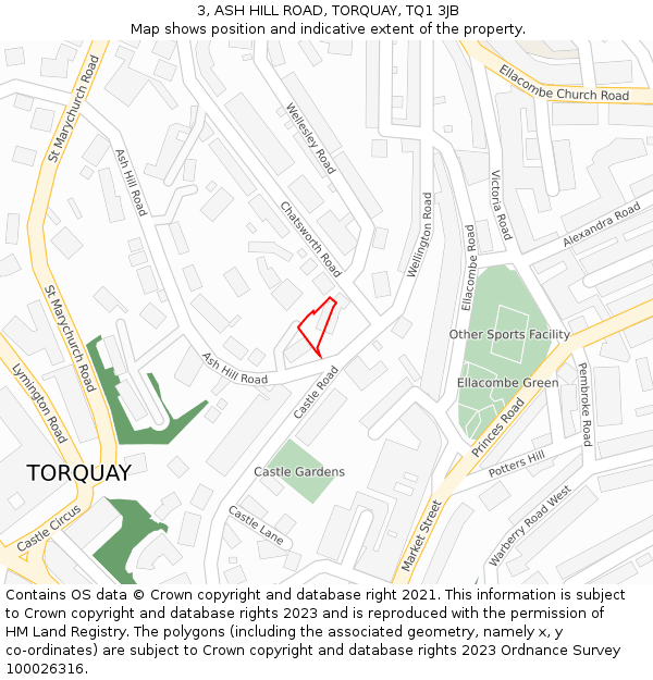3, ASH HILL ROAD, TORQUAY, TQ1 3JB: Location map and indicative extent of plot