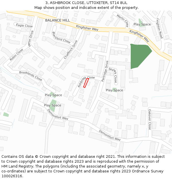 3, ASHBROOK CLOSE, UTTOXETER, ST14 8UL: Location map and indicative extent of plot