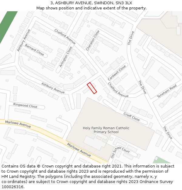 3, ASHBURY AVENUE, SWINDON, SN3 3LX: Location map and indicative extent of plot