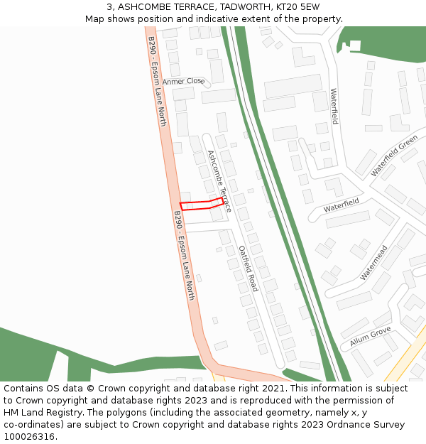 3, ASHCOMBE TERRACE, TADWORTH, KT20 5EW: Location map and indicative extent of plot