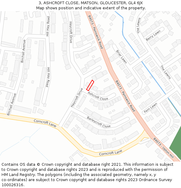 3, ASHCROFT CLOSE, MATSON, GLOUCESTER, GL4 6JX: Location map and indicative extent of plot