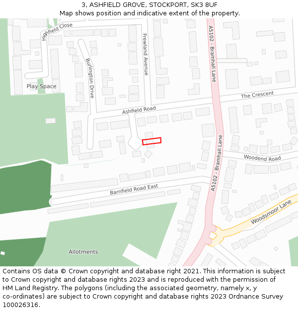 3, ASHFIELD GROVE, STOCKPORT, SK3 8UF: Location map and indicative extent of plot
