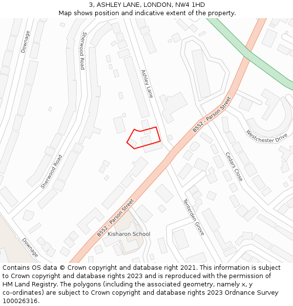 3, ASHLEY LANE, LONDON, NW4 1HD: Location map and indicative extent of plot