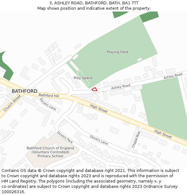 3, ASHLEY ROAD, BATHFORD, BATH, BA1 7TT: Location map and indicative extent of plot