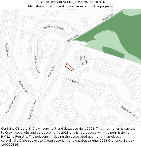 3, ASHRIDGE CRESCENT, LONDON, SE18 3EA: Location map and indicative extent of plot