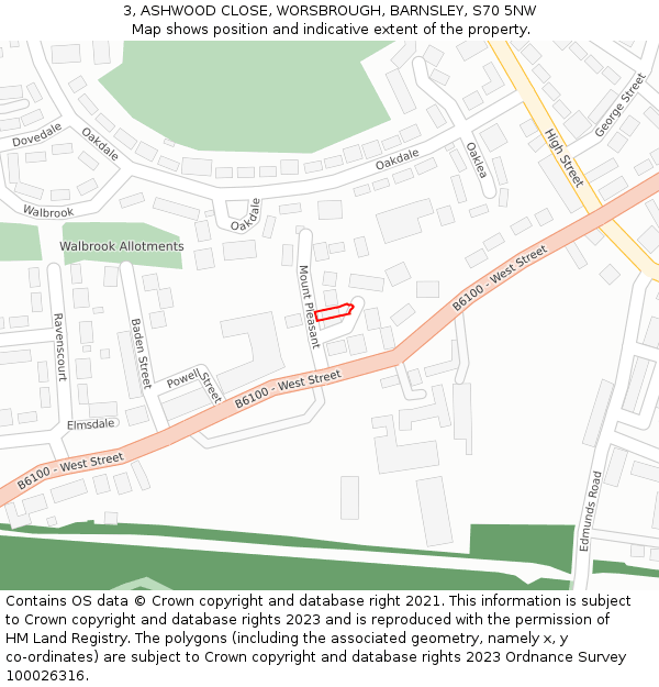 3, ASHWOOD CLOSE, WORSBROUGH, BARNSLEY, S70 5NW: Location map and indicative extent of plot