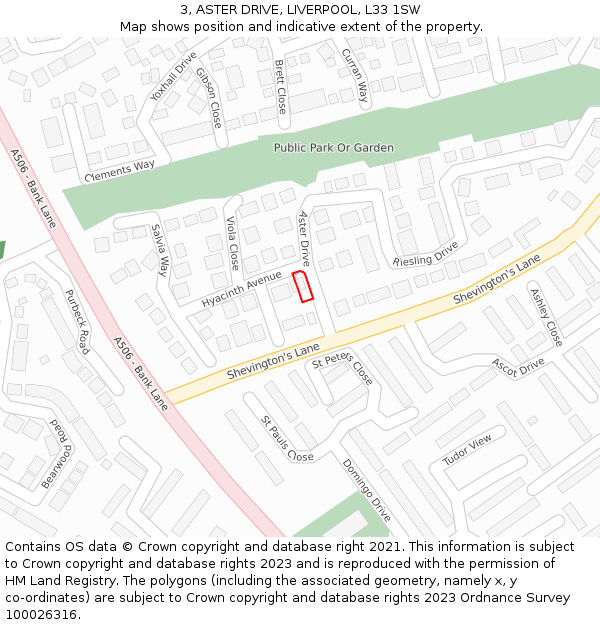3, ASTER DRIVE, LIVERPOOL, L33 1SW: Location map and indicative extent of plot