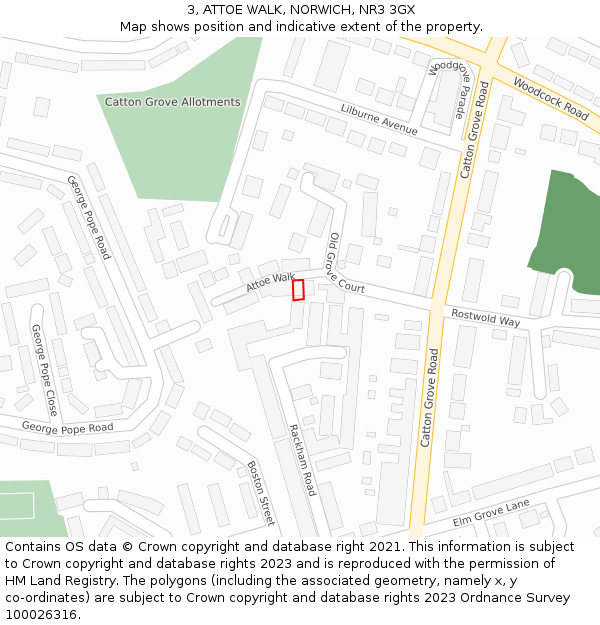 3, ATTOE WALK, NORWICH, NR3 3GX: Location map and indicative extent of plot
