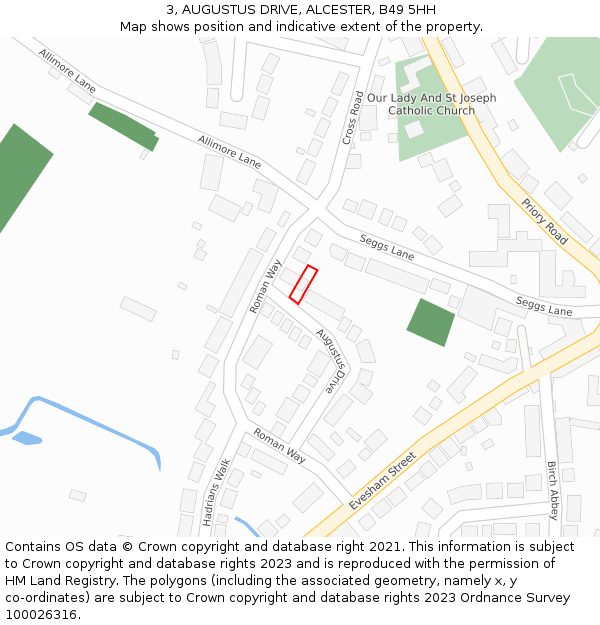 3, AUGUSTUS DRIVE, ALCESTER, B49 5HH: Location map and indicative extent of plot
