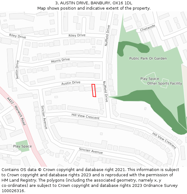 3, AUSTIN DRIVE, BANBURY, OX16 1DL: Location map and indicative extent of plot