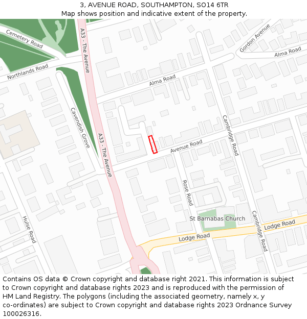 3, AVENUE ROAD, SOUTHAMPTON, SO14 6TR: Location map and indicative extent of plot