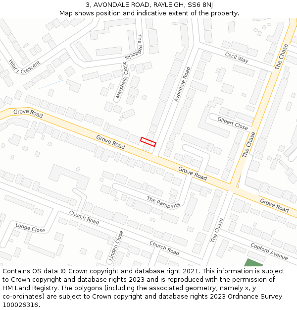 3, AVONDALE ROAD, RAYLEIGH, SS6 8NJ: Location map and indicative extent of plot
