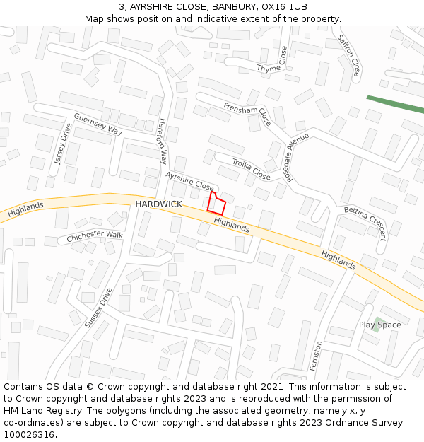 3, AYRSHIRE CLOSE, BANBURY, OX16 1UB: Location map and indicative extent of plot